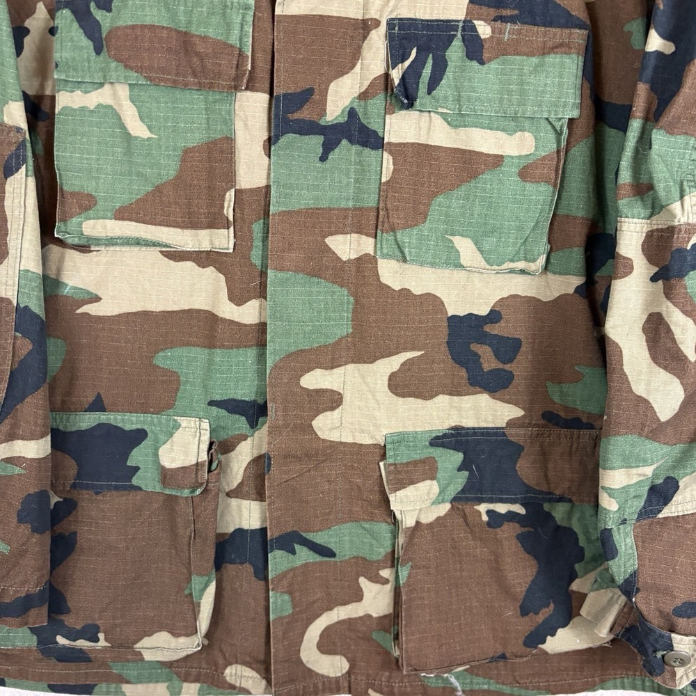 Vintage Woodland Camo BDU Coat Large Long 100% Cotton Ripstop Military Jacket - Picture 4 of 13